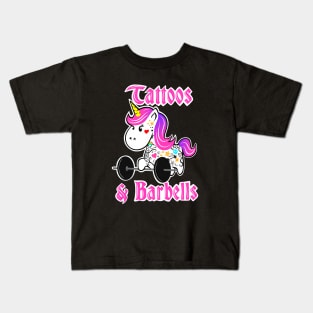 barbell unicorn, tattooed and strong, girls who lift, gym girl Kids T-Shirt